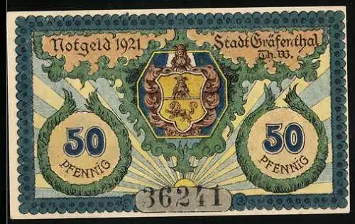Notgeld Gräfenthal /Th. W. 1921, 50 Pfennig, Burg-Wespenstein, Stadtwappen