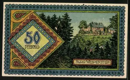 Notgeld Gräfenthal /Th. W. 1921, 50 Pfennig, Burg-Wespenstein, Stadtwappen