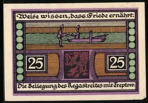 Notgeld Greifenberg i. Pomm. 1921, 25 Pfennig, Weise wissen, dass Friede ernährt, Wappen