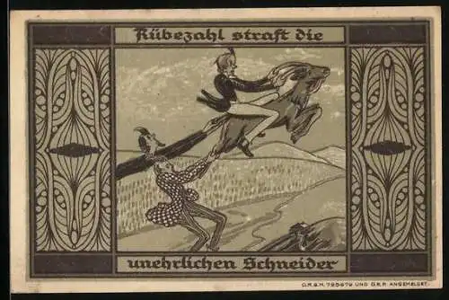 Notgeld Greiffenberg i. Schl., 1 Mark, Rübezahl straft die unehrlichen Schneider, Wappen