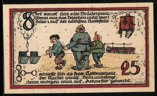 Notgeld Gatersleben 1921, 25 Pfennig, Arbeit als Lebenspflicht, Max und Moritz in Ketten