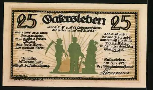 Notgeld Gatersleben 1921, 25 Pfennig, Arbeit als Lebenspflicht, Max und Moritz in Ketten