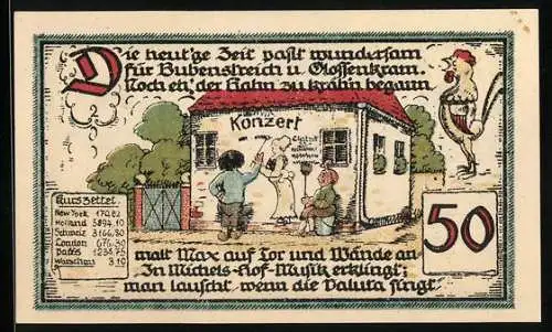 Notgeld Gatersleben 1921, 50 Pfennig, die Gatersleber Schaf-Friseusen, Max & Moritz mit Graffiti