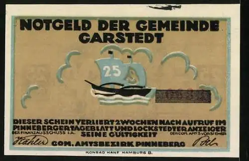 Notgeld Garstedt, 25 Pfennig, Gorch Fock, Fischmarksleuwen