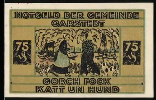 Notgeld Garstedt, 75 Pfennig, Gorch Fock, Katt un Hund