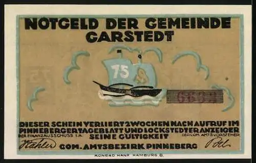 Notgeld Garstedt, 75 Pfennig, Gorch Fock, Katt un Hund