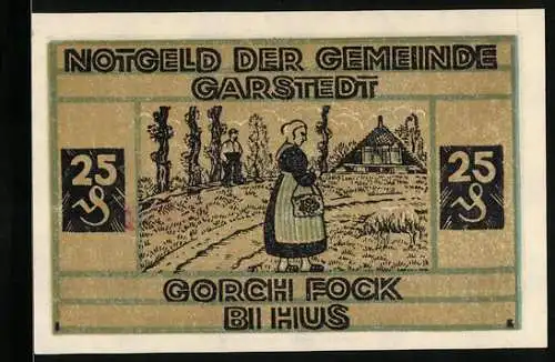 Notgeld Garstedt, 25 Pfennig, Gorch Fock, Bi Hus
