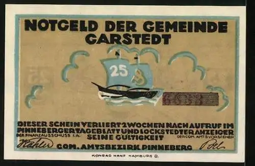 Notgeld Garstedt, 25 Pfennig, Gorch Fock, Bi Hus