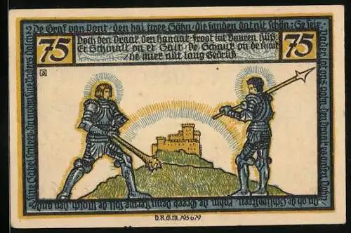 Notgeld Geldern 1922, 75 Pfennig, Die bewaffneten Ritter vor der Burg