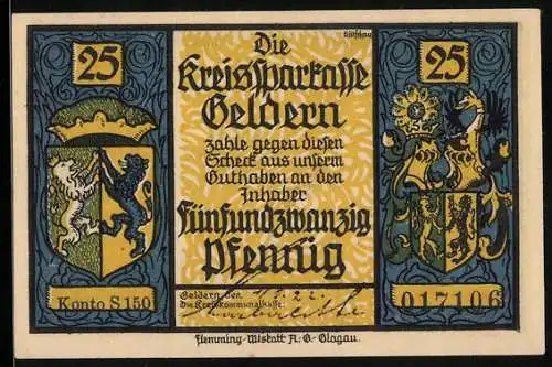 Notgeld Geldern 1922, 25 Pfennig, Die Belagerung von der Stadt 1703, Wappen