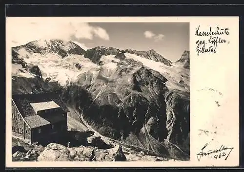 Foto-AK Hans Hruschka Nr. 462: Zillertal, Kasselerhütte gegen Löffler