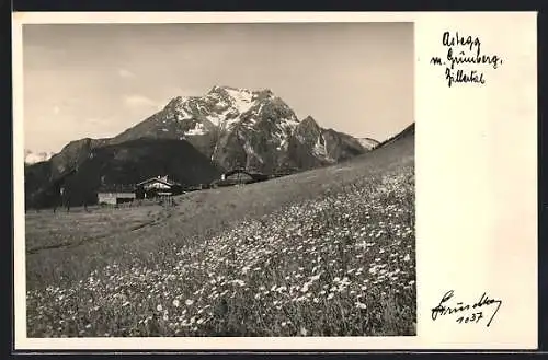 Foto-AK Hans Hruschka Nr. 1037: Astegg /Zillertal, Teilansicht mit Grünberg