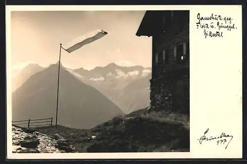 Foto-AK Hans Hruschka Nr. 977: Gamshütte gegen Floite und Gunggel