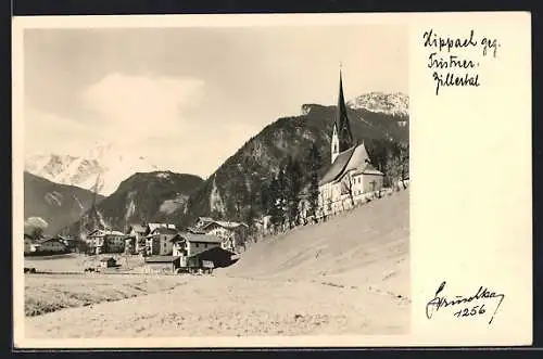 AK Hippach / Zillertal, Teilansicht mit Kirche