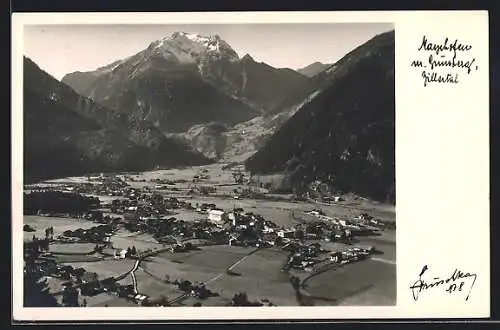 Foto-AK Hans Hruschka Nr. 8: Mayrhofen /Zillertal, Ortsansicht mit Blick zum Grünberg
