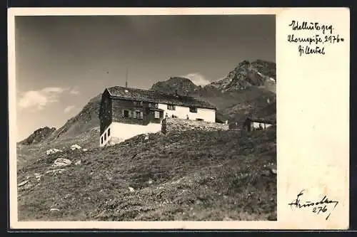 AK Edelhütte, Ansicht mit Ahornspitze