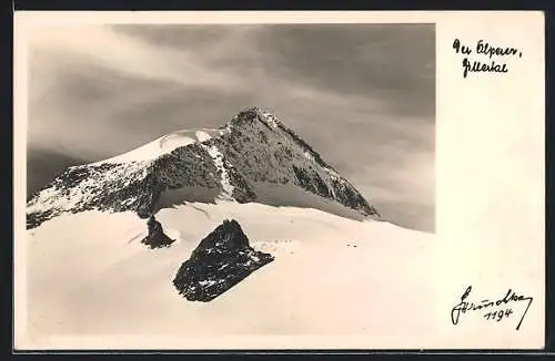 Foto-AK Hans Hruschka Nr. 1194: Zillertal, der schneebedeckte Olperer