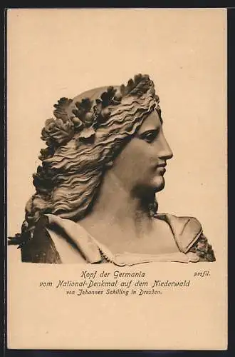 AK Rüdesheim, Kopf der Germania vom National-Denkmal auf dem Niederwald