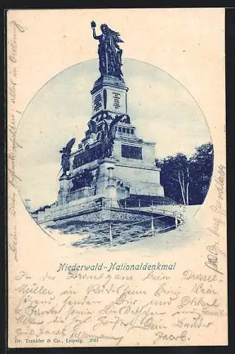 AK Niederwald-Nationaldenkmal vor Bäumen