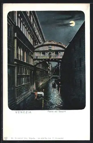 AK Venezia, Ponte dei Sospiri bei Mondschein