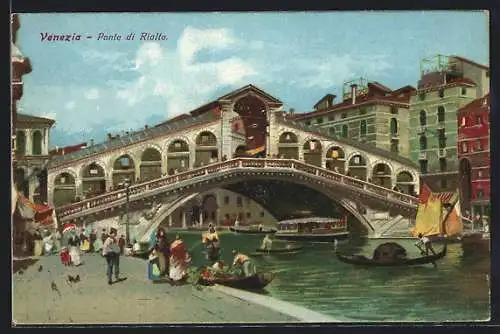 AK Venezia / Venedig, Ponte di Rialto, Partie an der Rialtobrücke