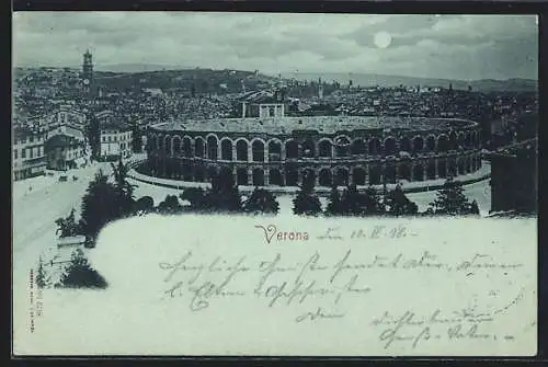 Mondschein-AK Verona, Panorama mit Amphitheater