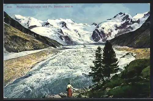 AK Morteratschgletscher, Ansicht mit Piz Bernina