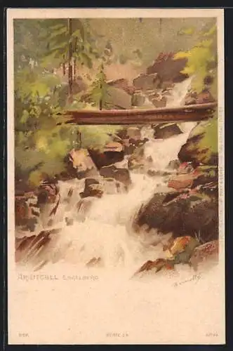 Lithographie Engelberg, Arnitobel-Wasserfall