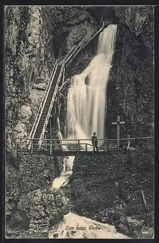 AK Wasserfall Zum toten Weibe mit Treppe