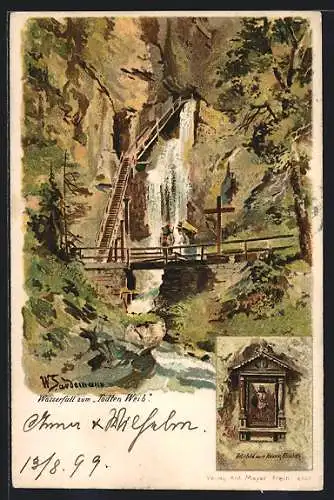 AK Mürzsteg, Wasserfall zum Toten Weib, Votivbild der Kaiserin Elisabeth