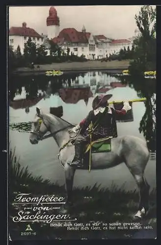 AK Säckingen, Trompter zu Pferd, Behüt Dich Gott!