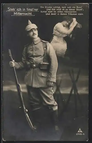 Foto-AK Photochemie Berlin Nr. 2746-6: Steh ich in finst`rer Mitternacht, Soldat denkt an seine Geliebte