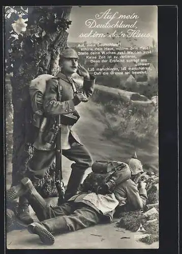 Foto-AK Photochemie Berlin Nr. 2795-1: Auf mein Deutschland, schirm dein Haus, Soldaten im Feld
