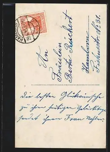 Foto-AK Photochemie Berlin Nr. 4258-3: Zwei Kinder mit Blumensträussen und Geburtstagswünschen