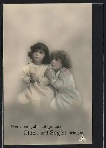 Foto-AK Photochemie Berlin Nr. 937-2: Zwei betende Kinder mit Neujahrswunsch