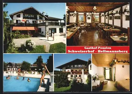 AK Hellmannsberg bei Waging, Gasthof-Pension Schweizerhof, Bes. Fam. Kain