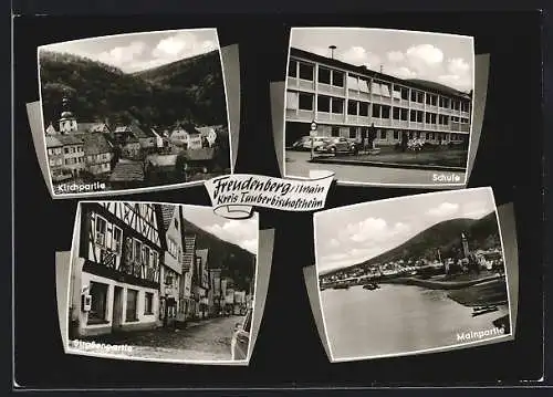 AK Freudenberg /Main, Kirchpartie, Schule und Mainpartie