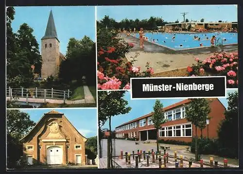 AK Münster-Nienberge / Westfalen, Kirche, Freibad und Schule