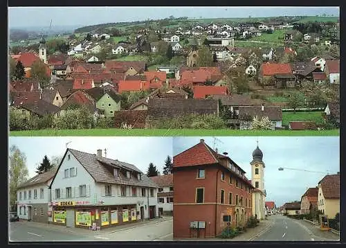 AK Helmstadt-Bargen, Strassenpartien mit Edeka-Markt und Kirche
