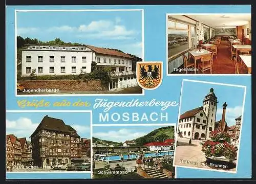 AK Mosbach / Baden, Jugendherberge, Schwimmbad und Palm`sches Haus