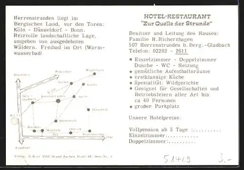 AK Herrenstrunden b. Berg.-Gladbach, Hotel-Restaurant Zur Quelle der Strunde, Bes. Fam. R. Richerzhagen