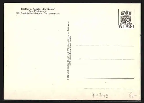 AK Sindolsheim /Baden, Gasthof und Pension Zur Krone, Bes. Erich Adrian