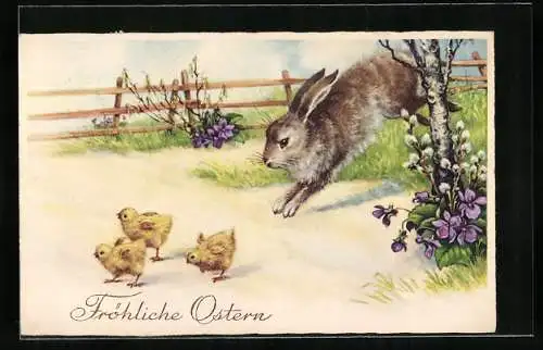 AK Osterhase jagt die kleinen Küken