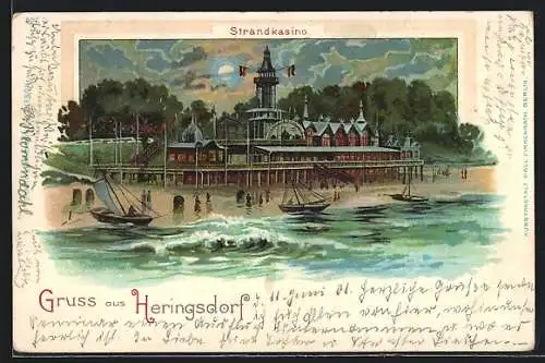 Lithographie Heringsdorf / Seebad, Partie am Strandcasino