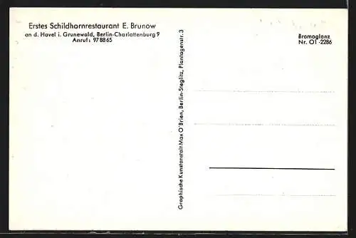 AK Berlin-Charlottenburg, Erstes Schildhornrestaurant E. Brunow