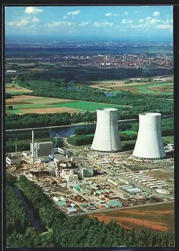 AK Philippsburg / Rhein, Atomkraftwerk vom Flugzeug aus
