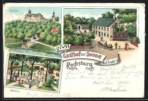 Lithographie Rochsburg, Gasthof zur Sonne, Bes. E. Engler