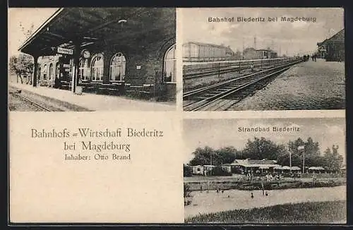 AK Biederitz bei Magdeburg, Bahnhofswirschaft, Bahnhof, Strandbad