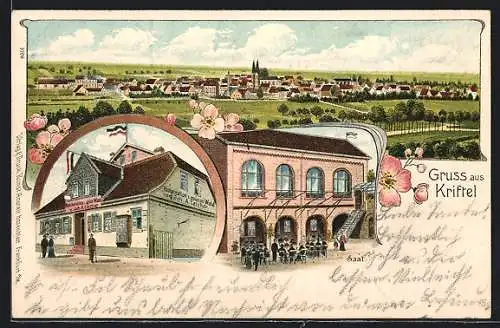 Lithographie Kriftel, Restauration Zum grünen Wald von Joh. A. Leicher, Panorama
