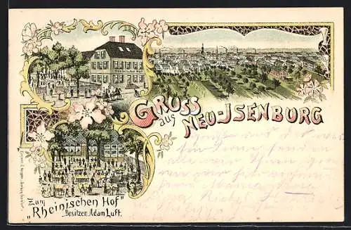 Lithographie Neu-Isenburg, Gasthaus Zum Rheinischen Hof, Bes. Adam Luft